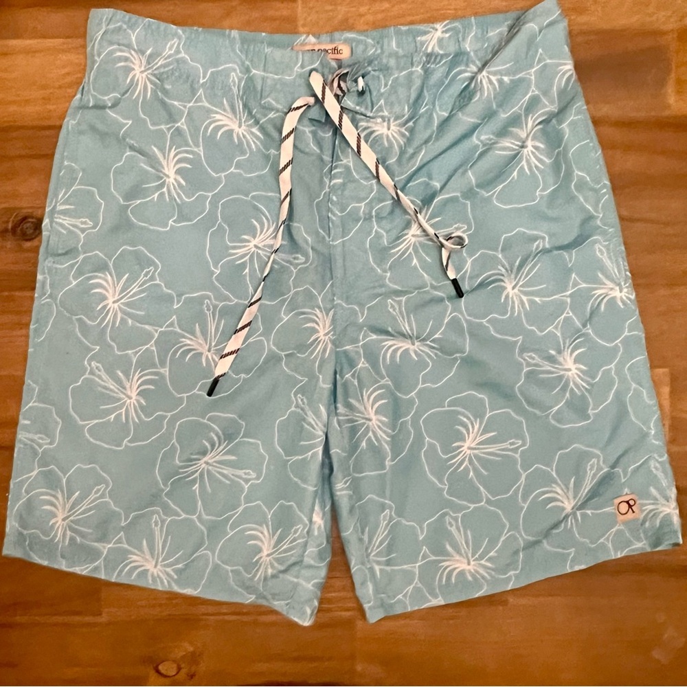 Ocean Pacific Men’s Board Shorts Summer Signature Quick Dry 10”Blue White Floral